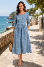 Elisa | Blue Floral Midi Dress