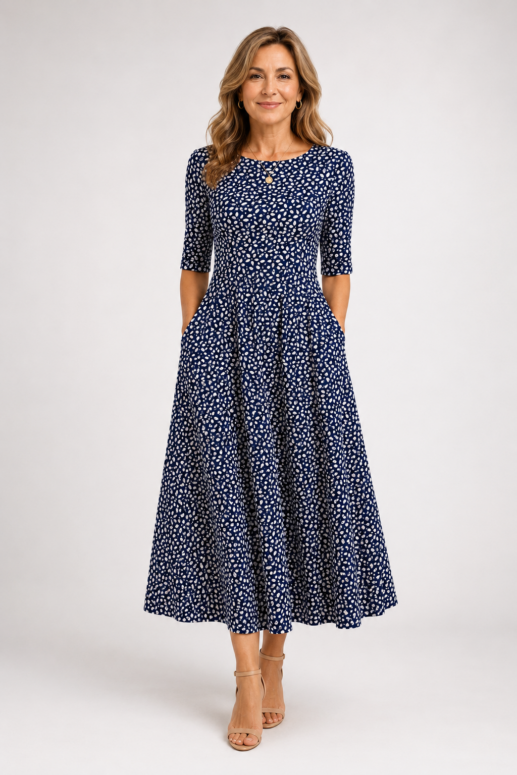 Marlowe | Navy Leaf Midi Dress
