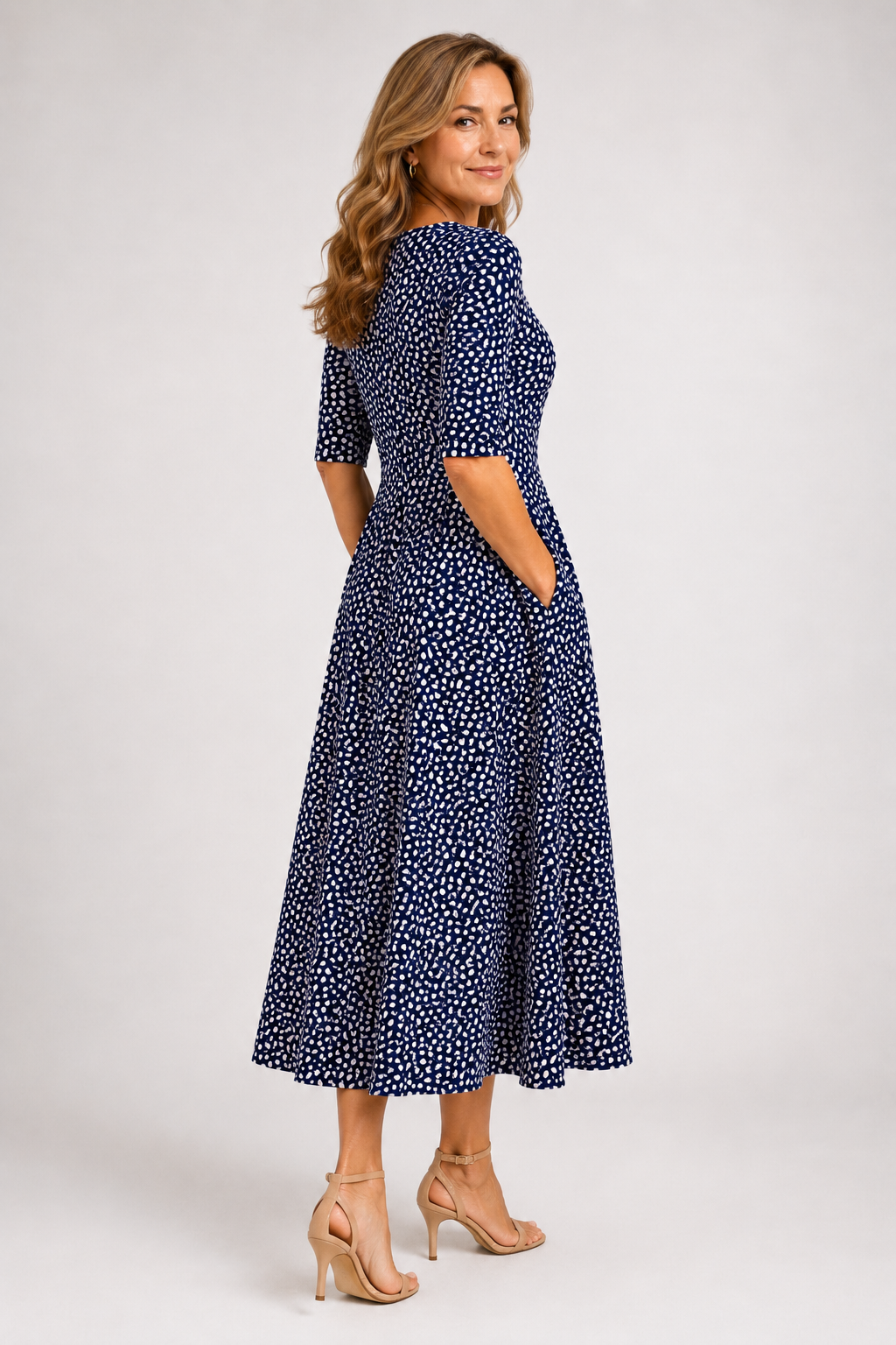Marlowe | Navy Leaf Midi Dress