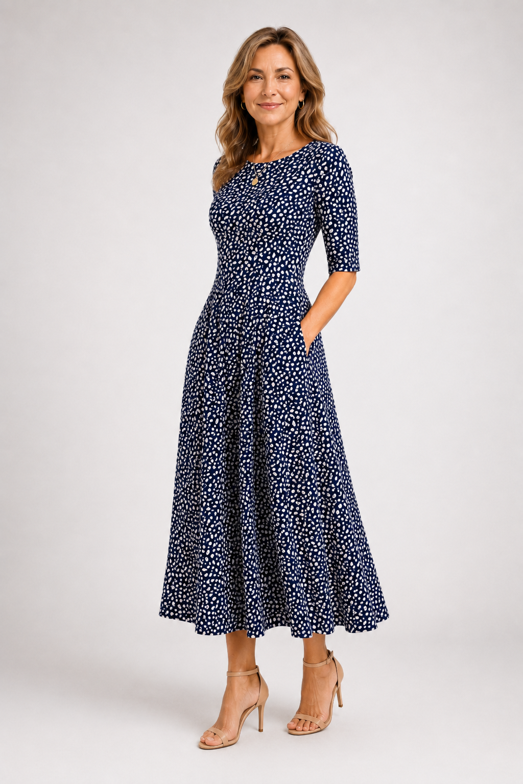 Marlowe | Navy Leaf Midi Dress