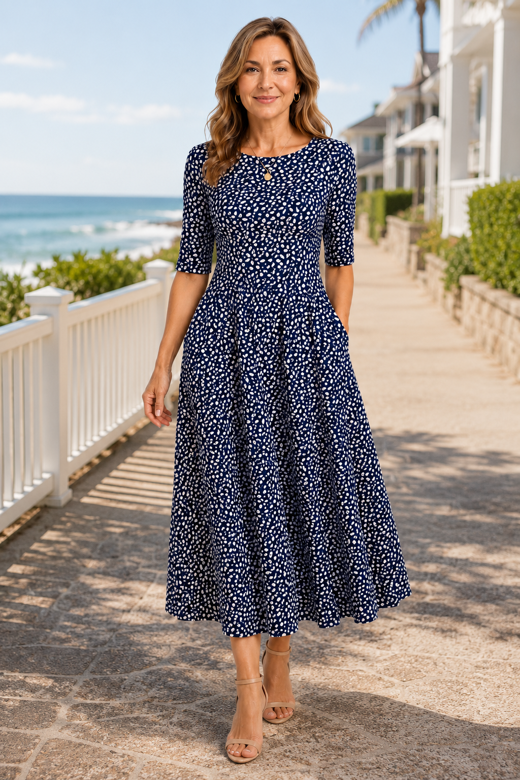 Marlowe | Navy Leaf Midi Dress