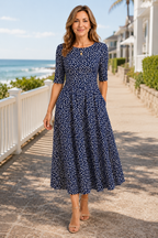 Marlowe | Navy Leaf Midi Dress