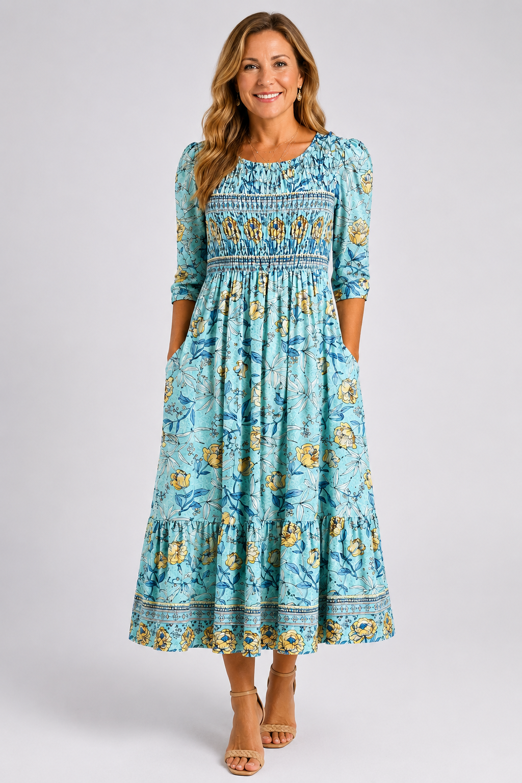 Maristella | Smocked Floral Midi Dress