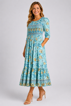 Maristella | Smocked Floral Midi Dress