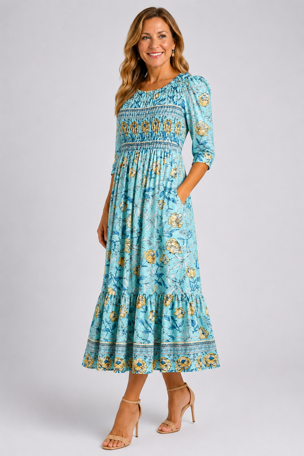 Maristella | Smocked Floral Midi Dress