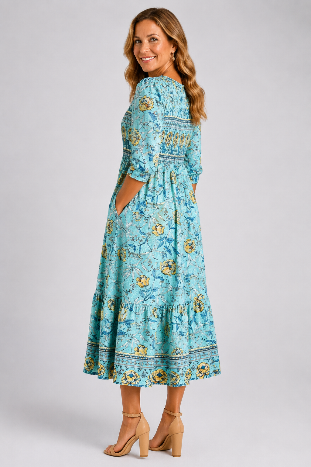 Maristella | Smocked Floral Midi Dress