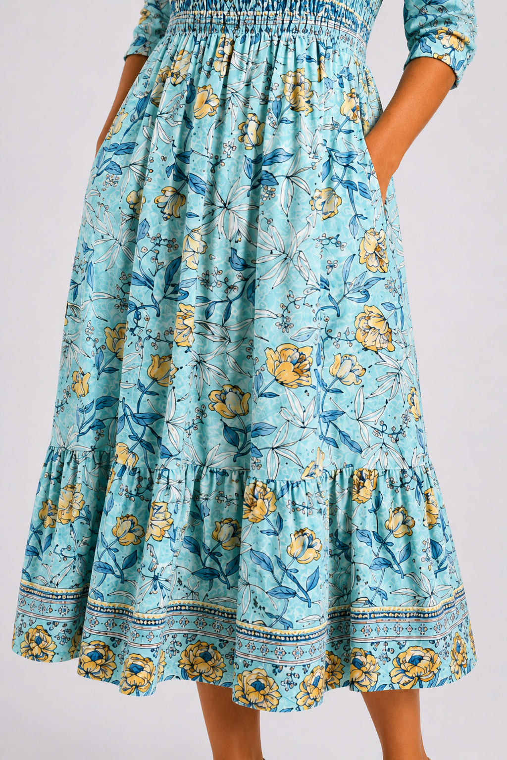 Maristella | Smocked Floral Midi Dress