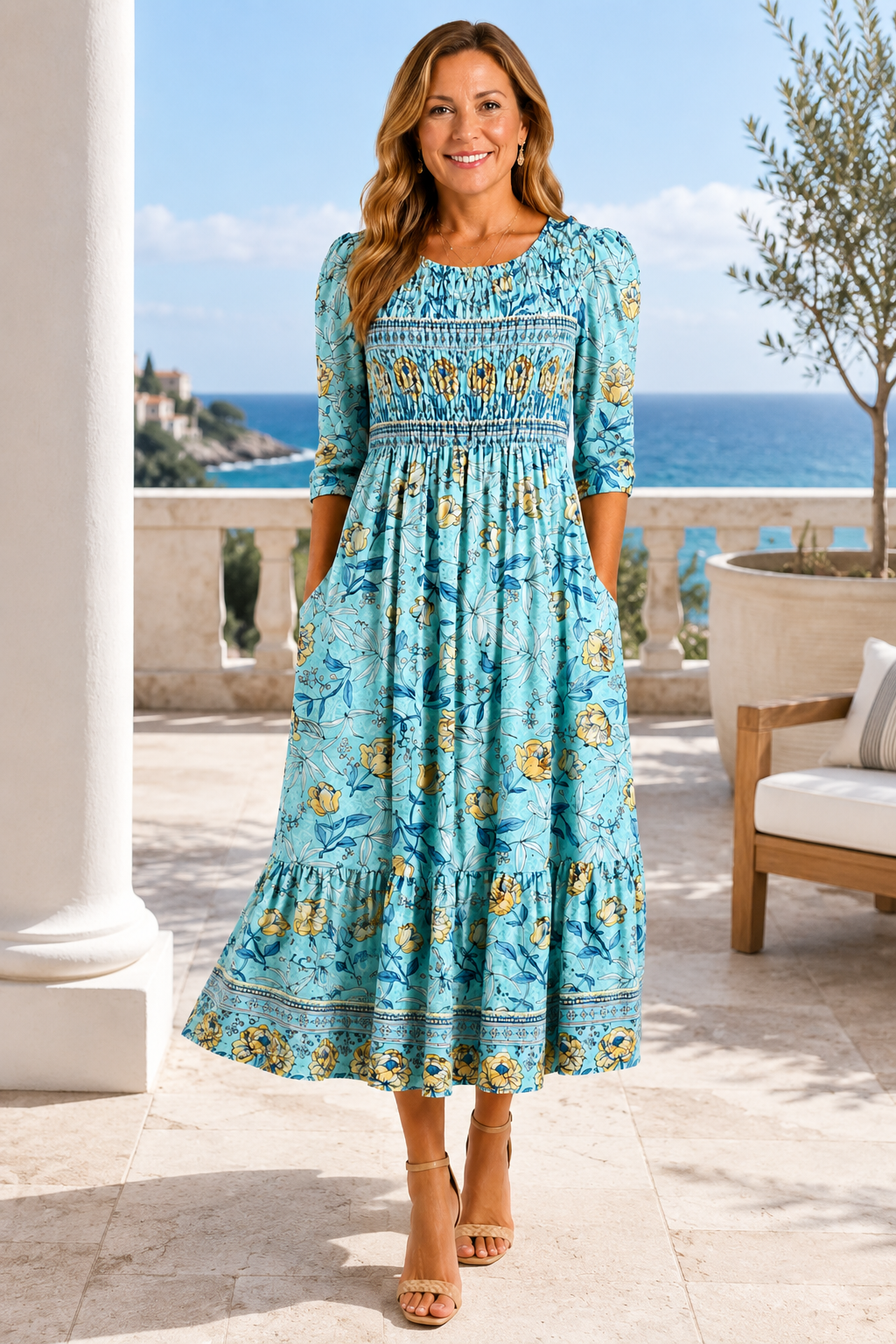 Maristella | Smocked Floral Midi Dress