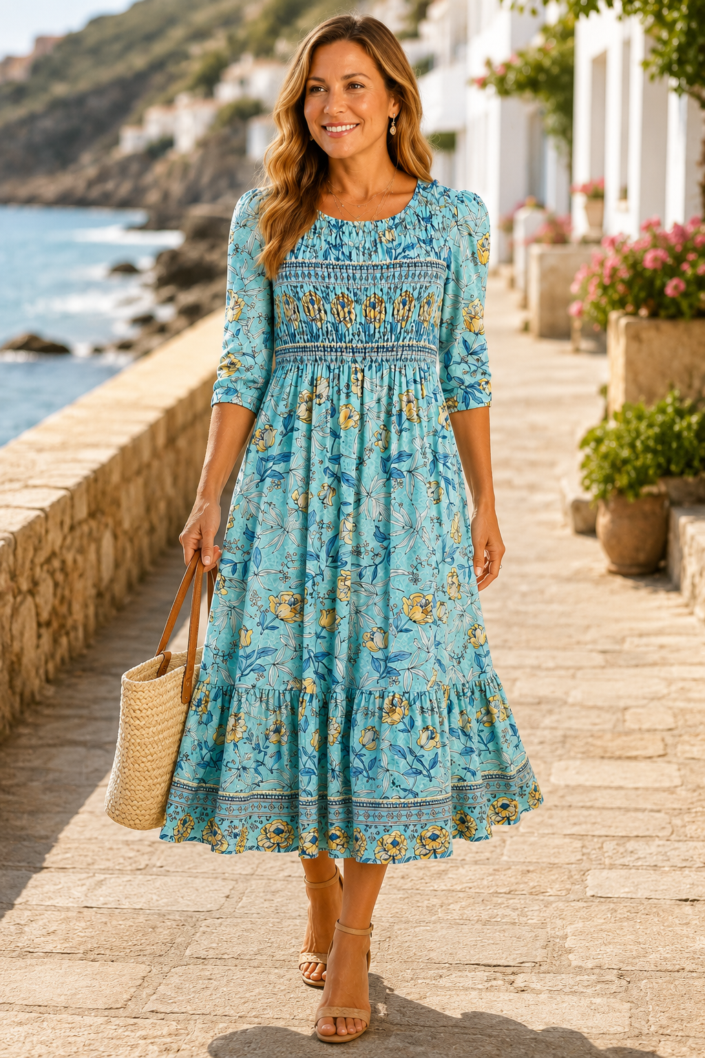 Maristella | Smocked Floral Midi Dress