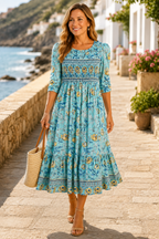 Maristella | Smocked Floral Midi Dress