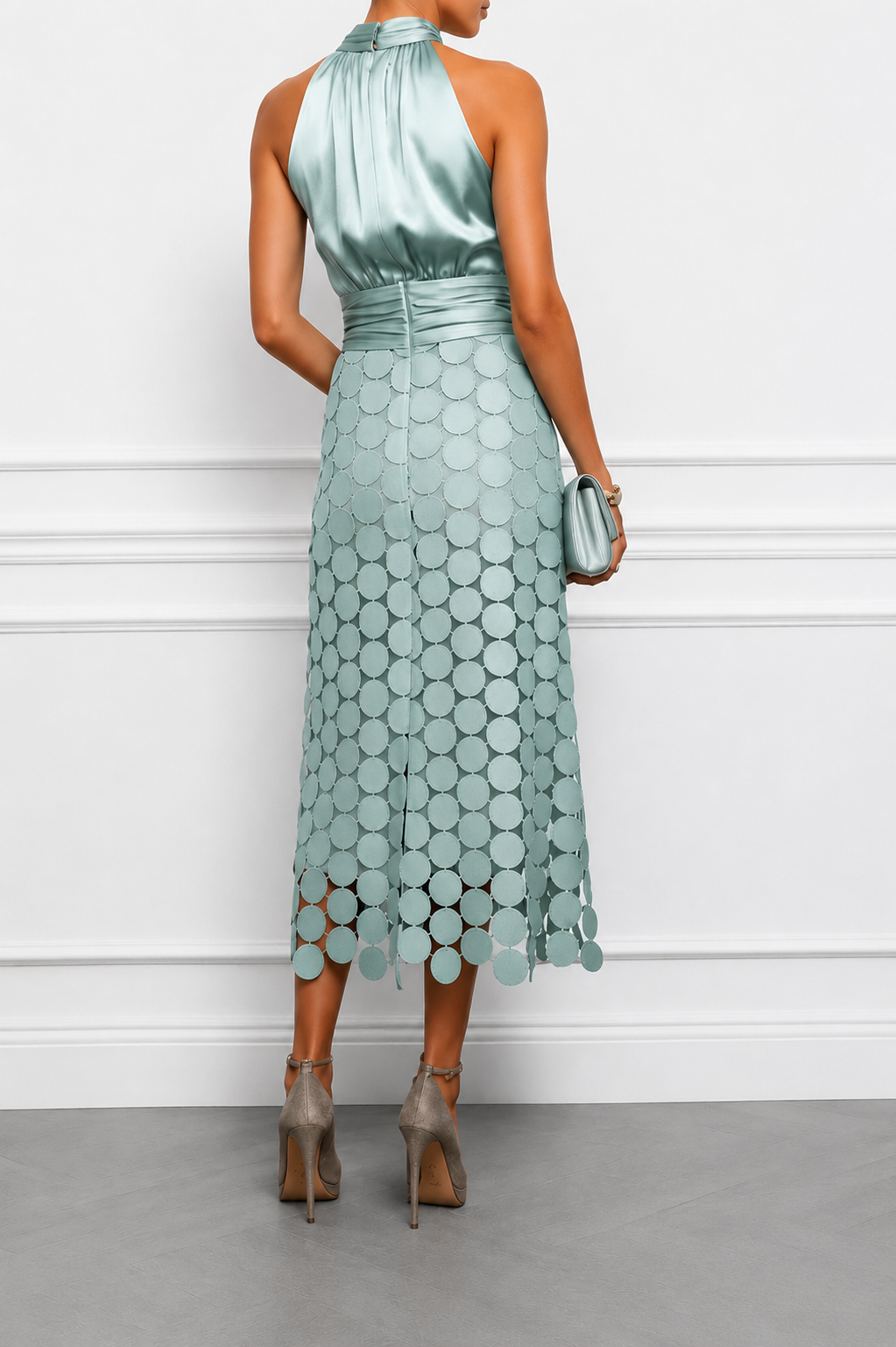 Alva | Textured Halter Occasion Midi Dress