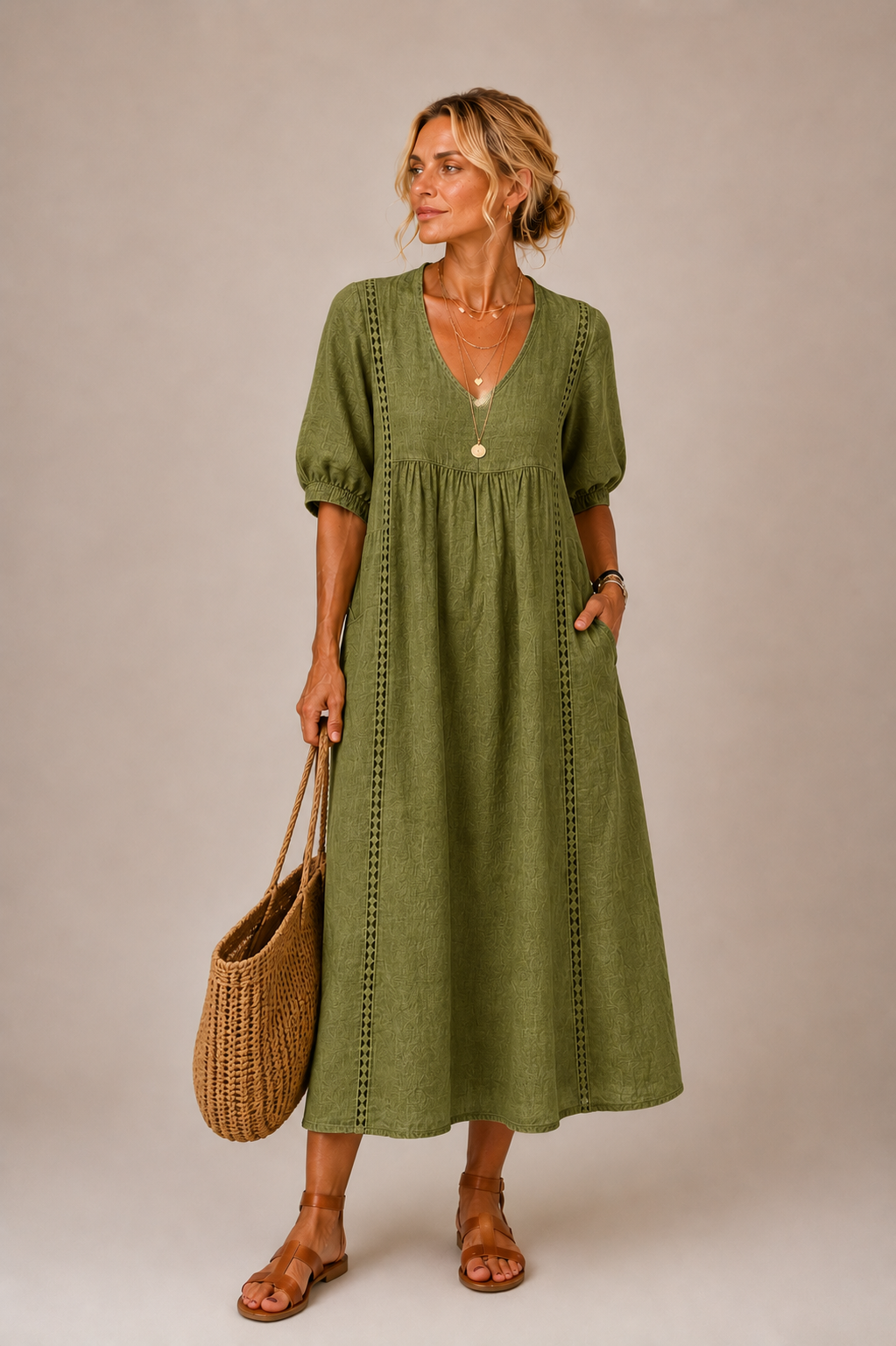 Colette | V-Neck Lace Midi Dress