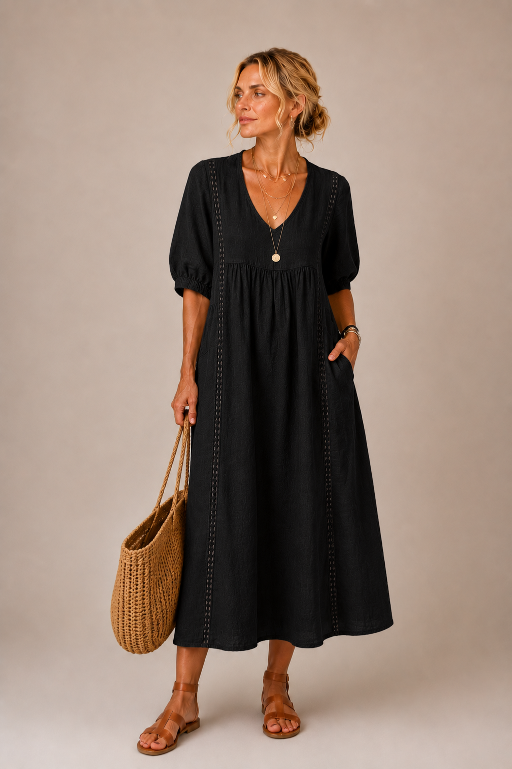 Colette | V-Neck Lace Midi Dress