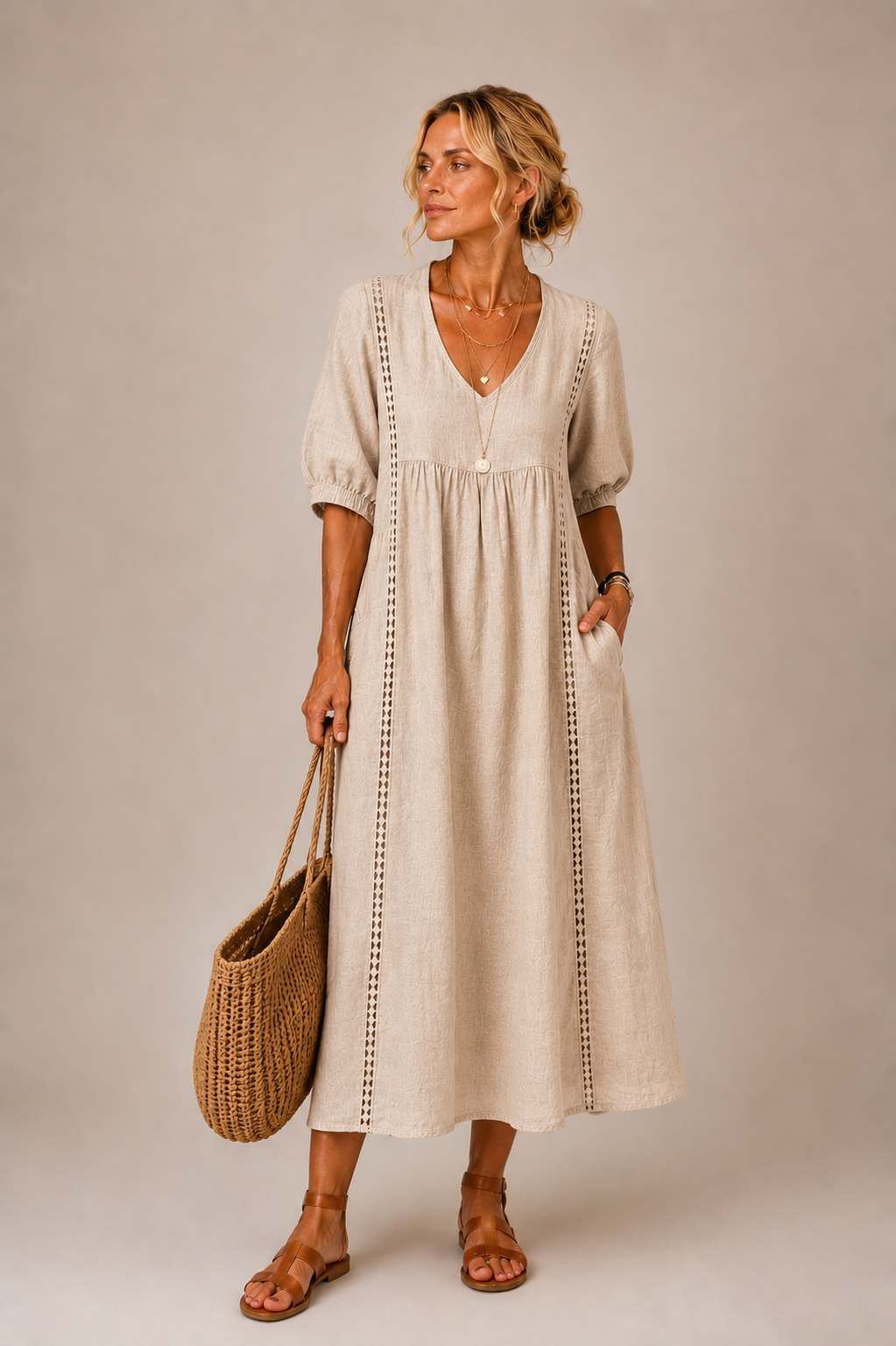 Colette | V-Neck Lace Midi Dress