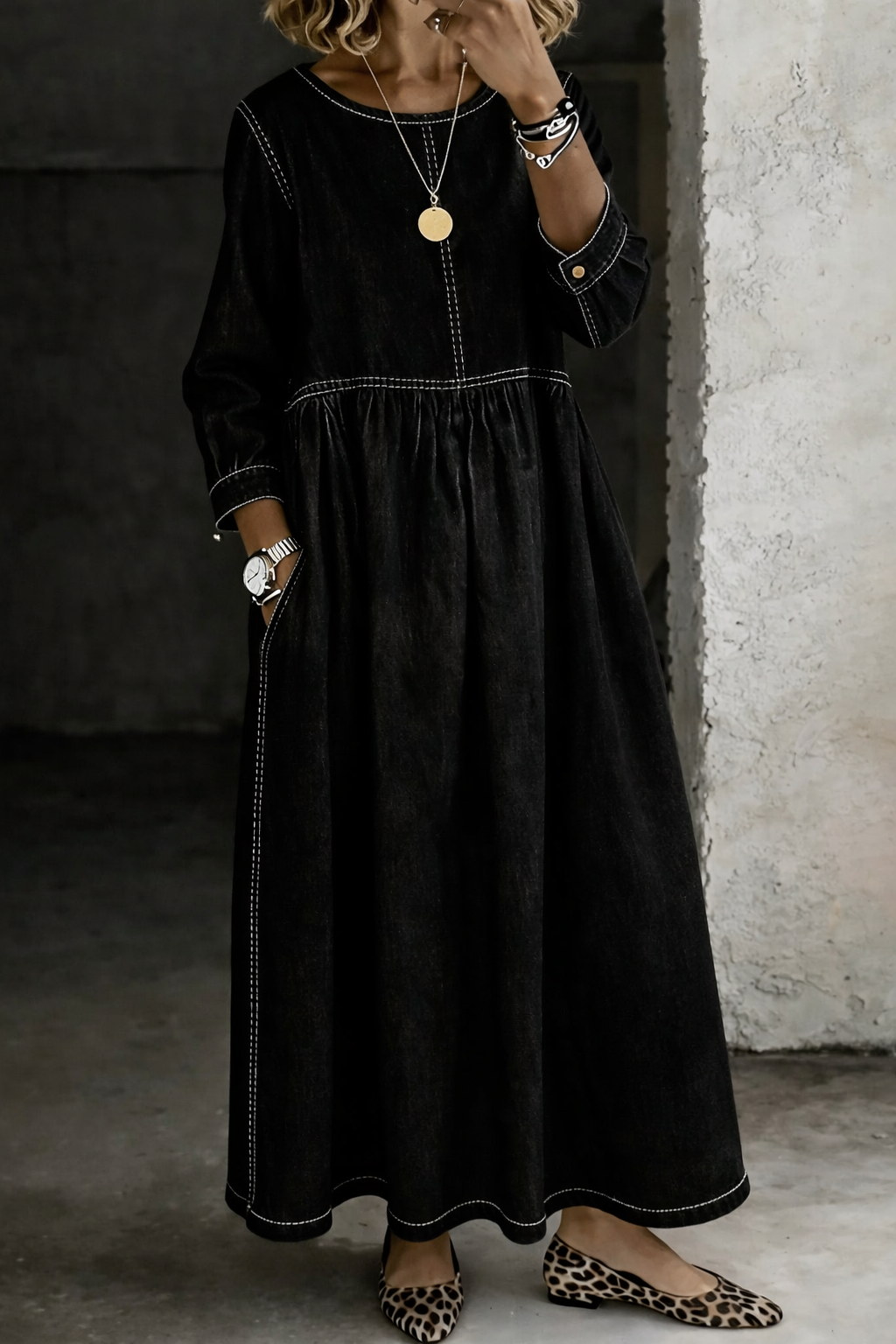 Melissa | Robe en jean à manches longues et col rond