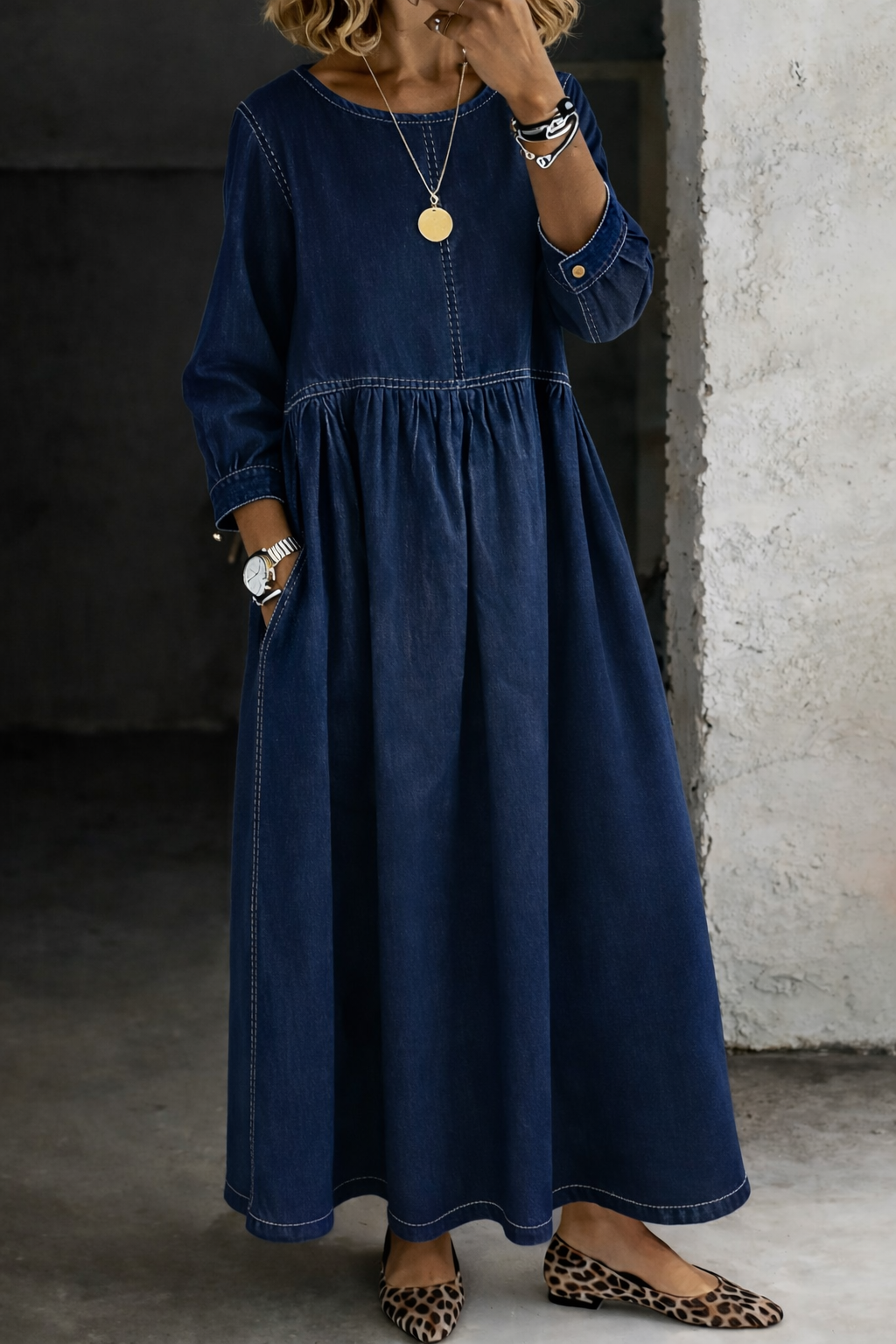 Melissa | Robe en jean à manches longues et col rond