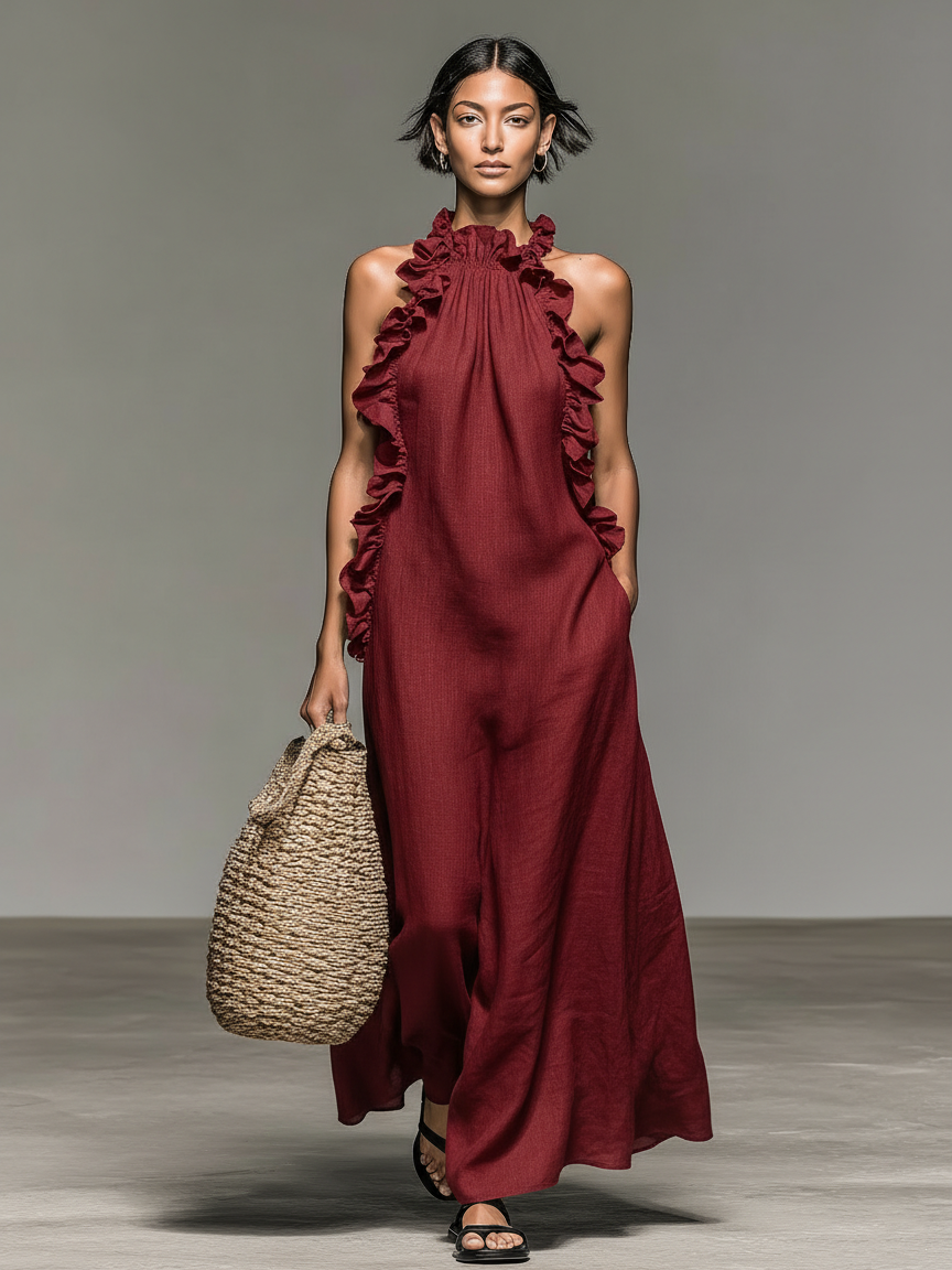 Lua | Robe longue à volants avec poches
