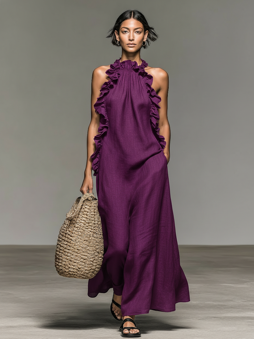 Lua | Robe longue à volants avec poches