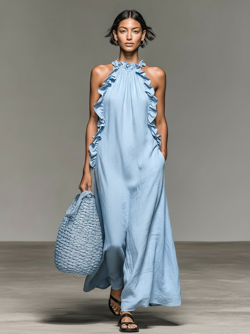 Lua | Robe longue à volants avec poches