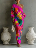 Delphine | One Shoulder Painted Print Maxi Dress