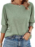 Smocked-Cuff Casual Dolman Sleeve Blouse