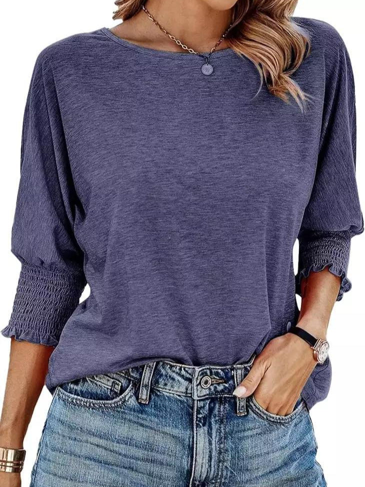Smocked-Cuff Casual Dolman Sleeve Blouse