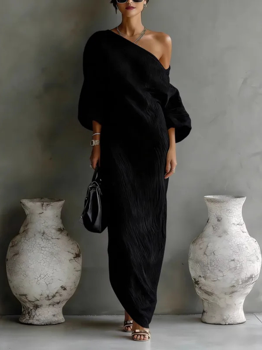 Solene | Robe longue drapée asymétrique