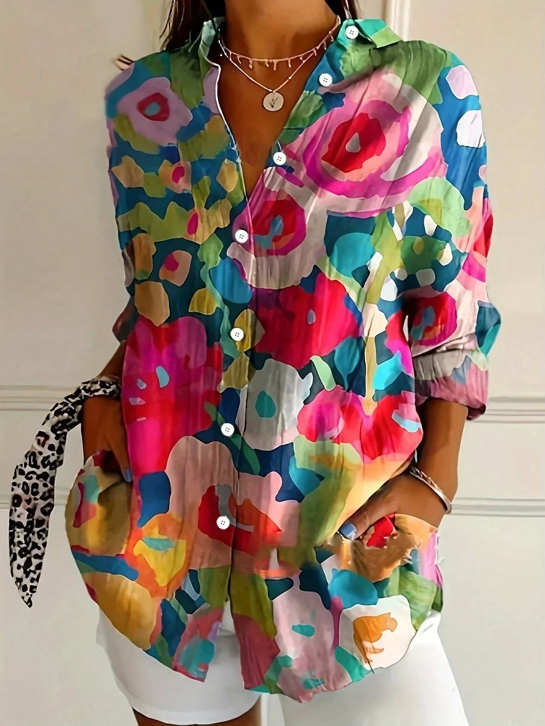 Elegant Long Sleeve With Colorful Pattern Shirt