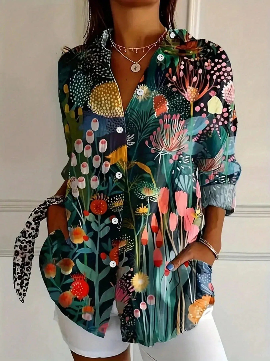 Elegant Long Sleeve With Colorful Pattern Shirt
