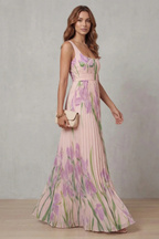 Vivienna – Watercolour floral – Pleated maxi dress