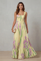 Vivienna – Watercolour floral – Pleated maxi dress
