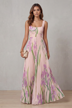 Vivienna – Watercolour floral – Pleated maxi dress