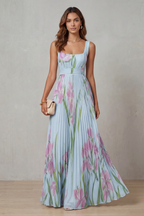 Vivienna – Watercolour floral – Pleated maxi dress