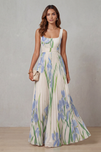 Vivienna – Watercolour floral – Pleated maxi dress
