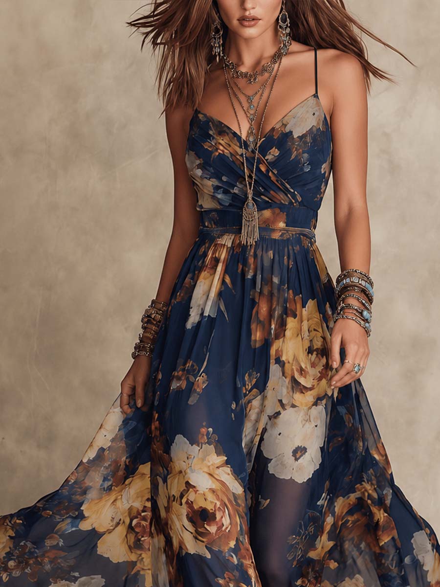 Marnie | Navy Floral Print Maxi Dress
