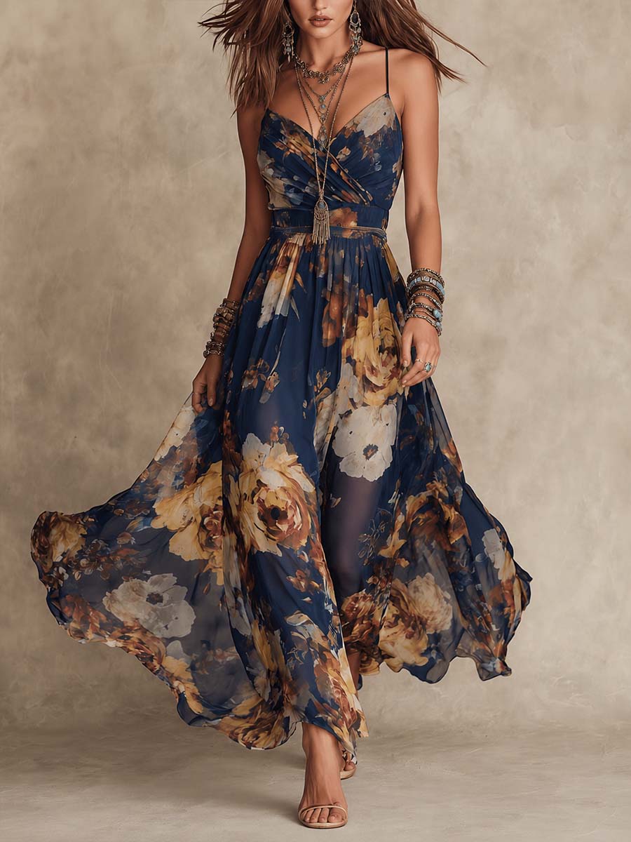 Marnie | Navy Floral Print Maxi Dress