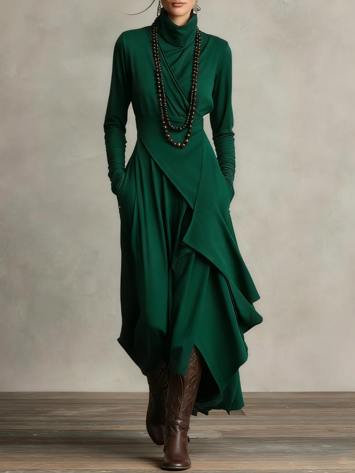 Rosalind | Robe longue drapée à col roulé