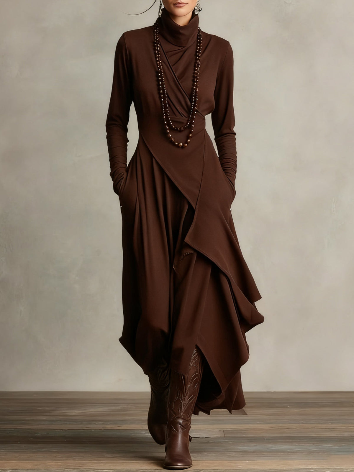 Rosalind | Robe longue drapée à col roulé