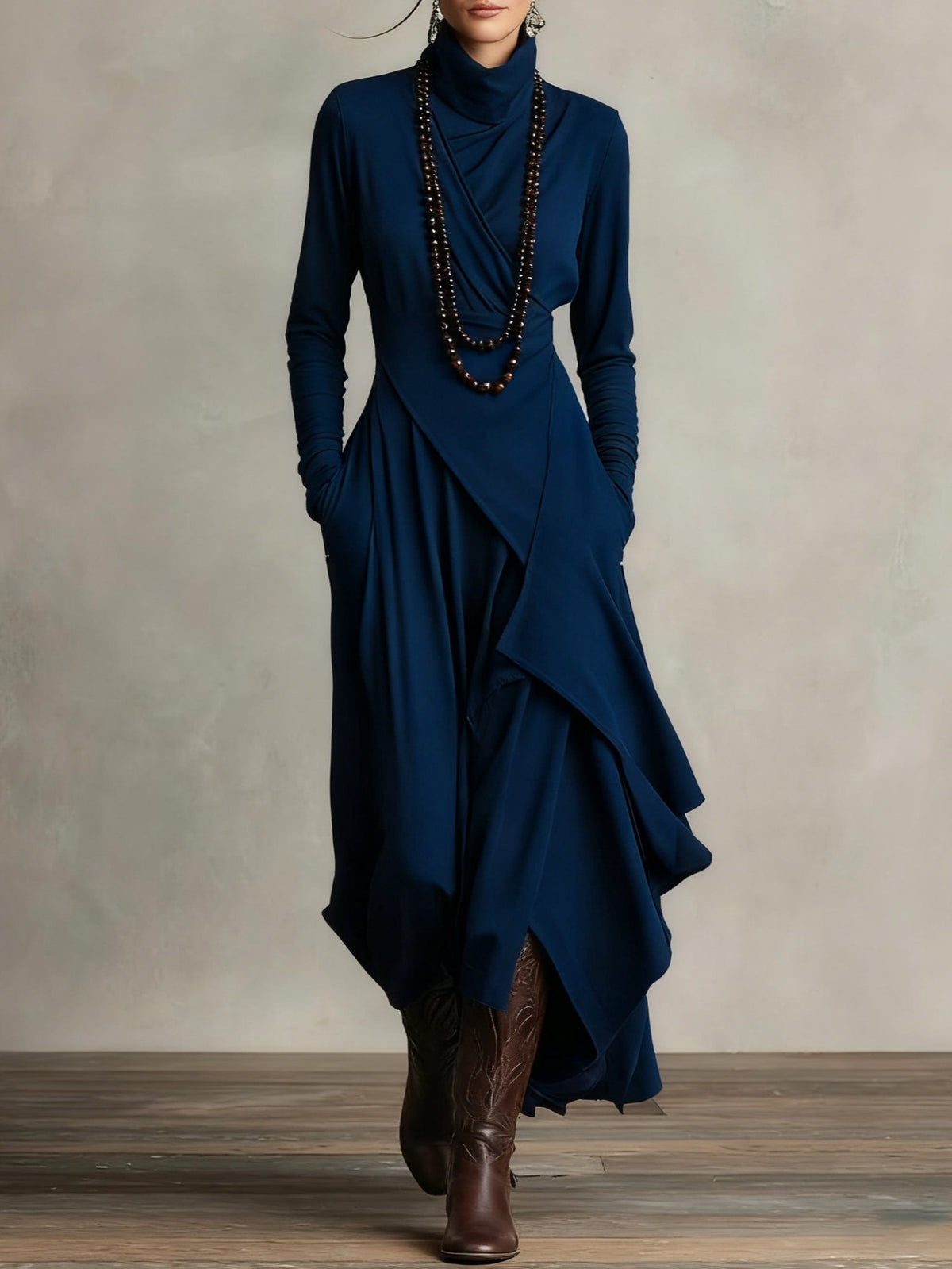 Rosalind | Robe longue drapée à col roulé