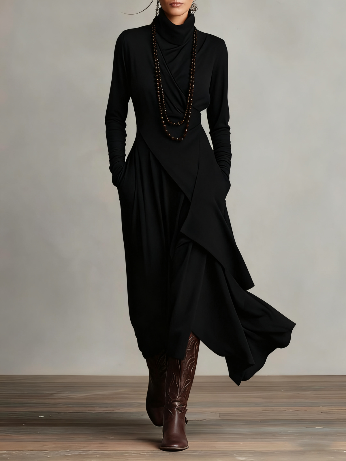 Rosalind | Robe longue drapée à col roulé