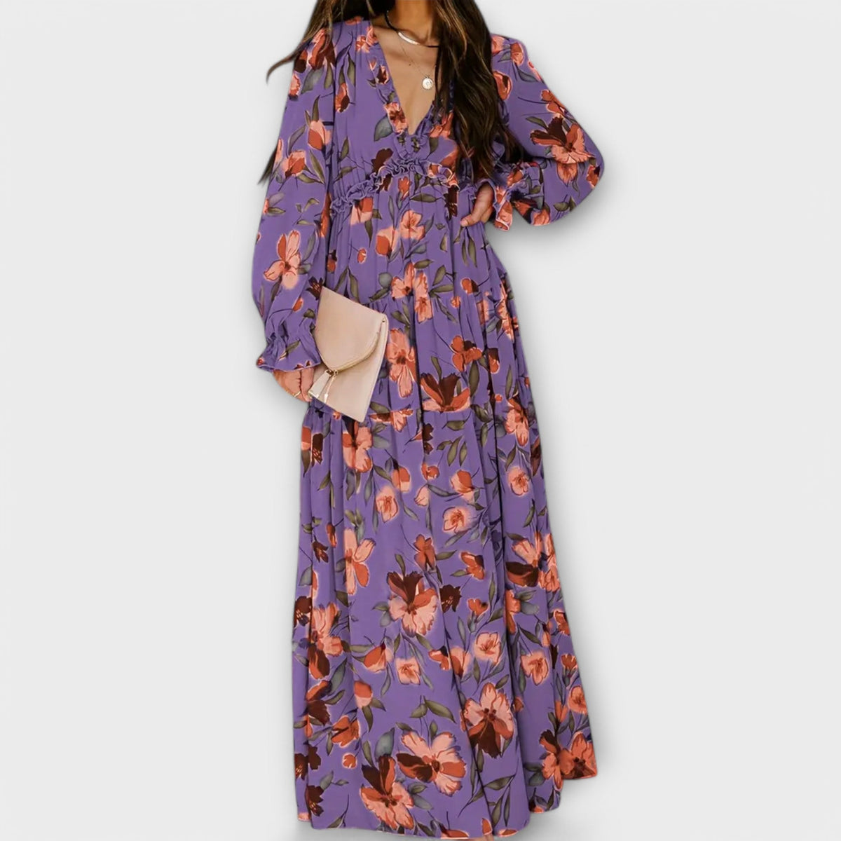 Aldona | Robe longue fleurie à col en V