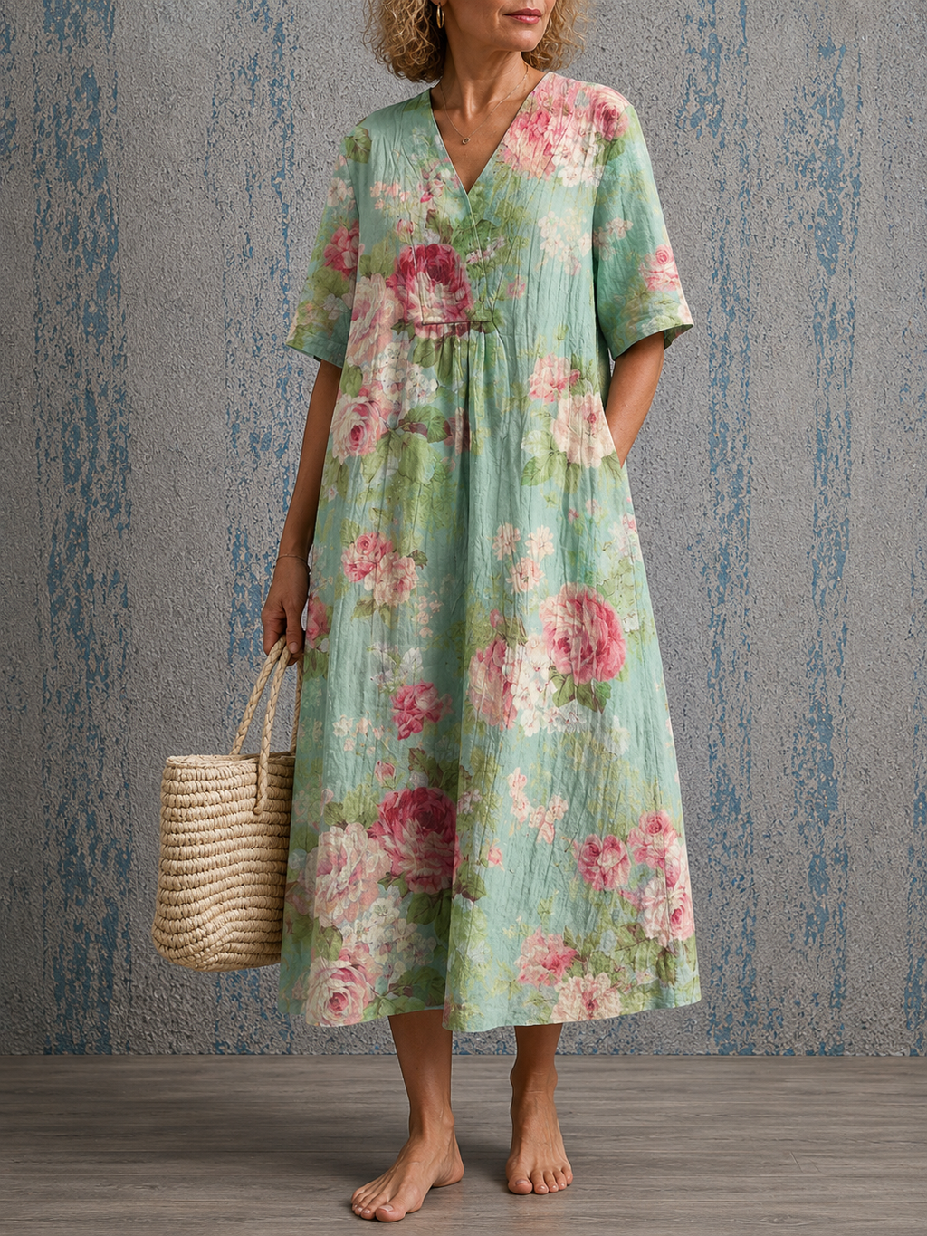 Cynthia | Half Sleeve Floral Midi Dress
