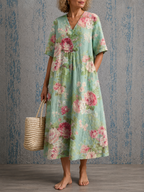 Cynthia | Half Sleeve Floral Midi Dress
