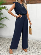 Zella Elegant Two-Piece Set | Lace-Trimmed Top and Wide-Leg Trousers