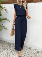 Zella Elegant Two-Piece Set | Lace-Trimmed Top and Wide-Leg Trousers