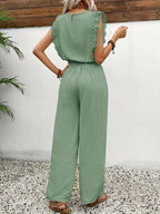Zella Elegant Two-Piece Set | Lace-Trimmed Top and Wide-Leg Trousers