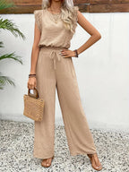 Zella Elegant Two-Piece Set | Lace-Trimmed Top and Wide-Leg Trousers
