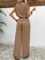 Zella Elegant Two-Piece Set | Lace-Trimmed Top and Wide-Leg Trousers