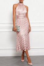 Alva | Textured Halter Occasion Midi Dress