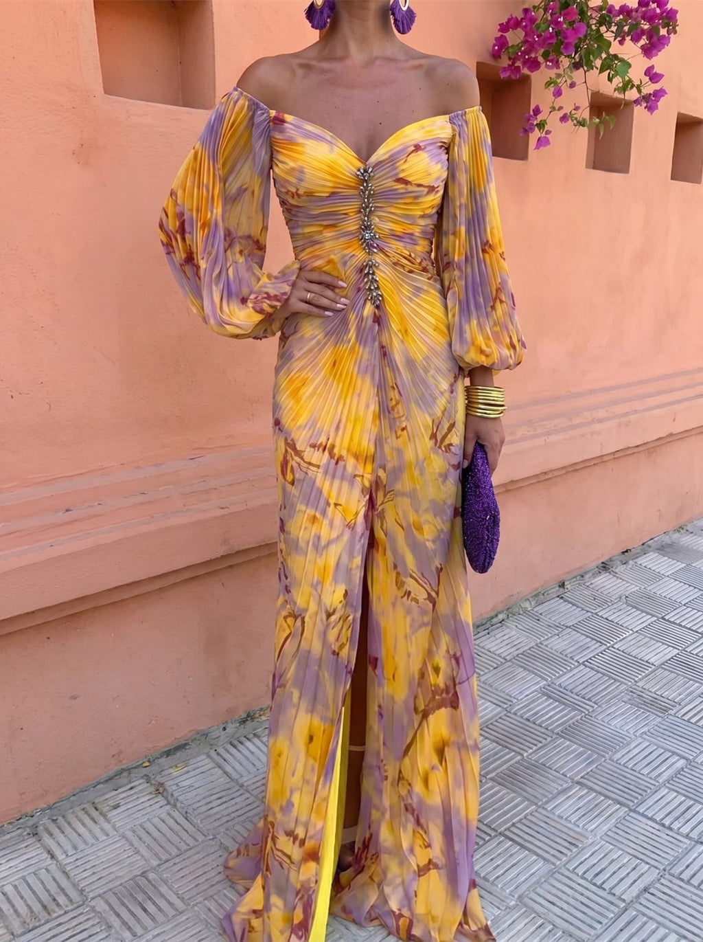 Amara | Golden Floral Maxi Dress